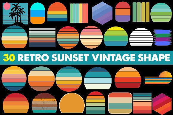 30 Retro Sunset Vintage Shape Free Graphics